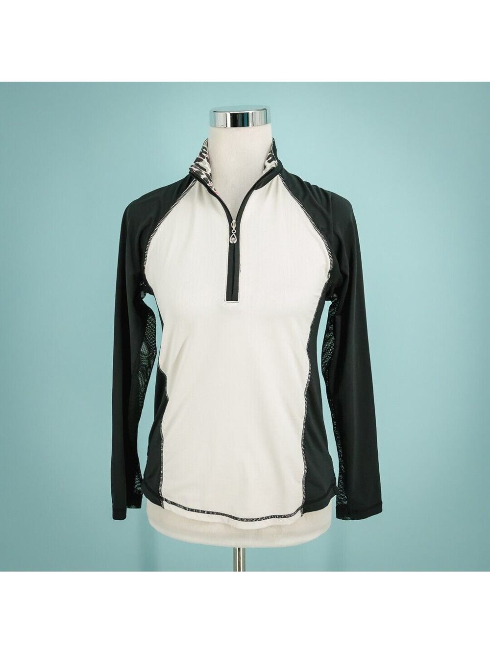 SanSoleil Size XS White Black 1/4 Zip Long Sleeve UFP 50 Sun Protection Top